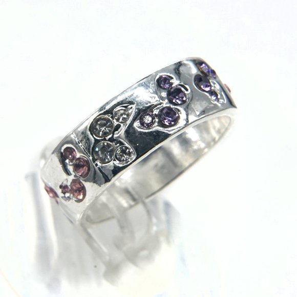 Silver band with multi color stones. - Picture 2 of 3